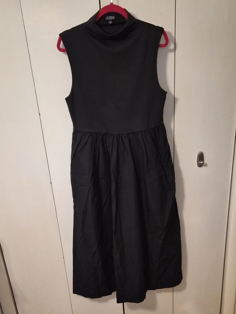 J.Crew Black Sleeveless Mock-Neck, Mixed Media, Midi Dress, Size L